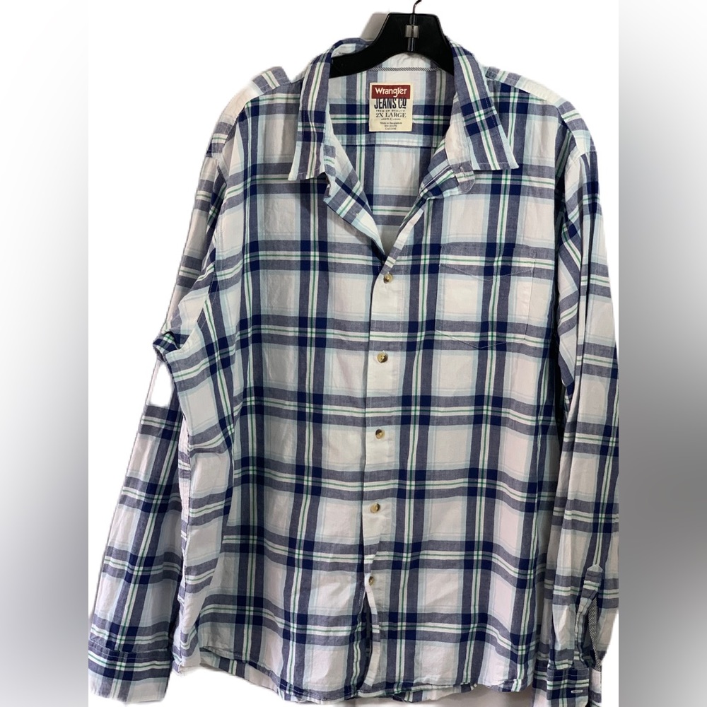 Wrangler Men's Regular Fit Plaid Long Sleeve Shirt . SZ 2X. 100% Cotton.EC